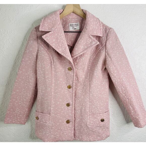 Vintage Sears Perma Prest 60’s Pink Polyester Floral Embossed Blazer Women’s 20’ - Picture 1 of 10
